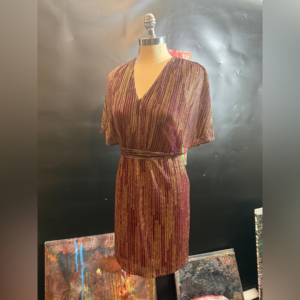 Halston Heritage Burgundy and Gold Midi Dress